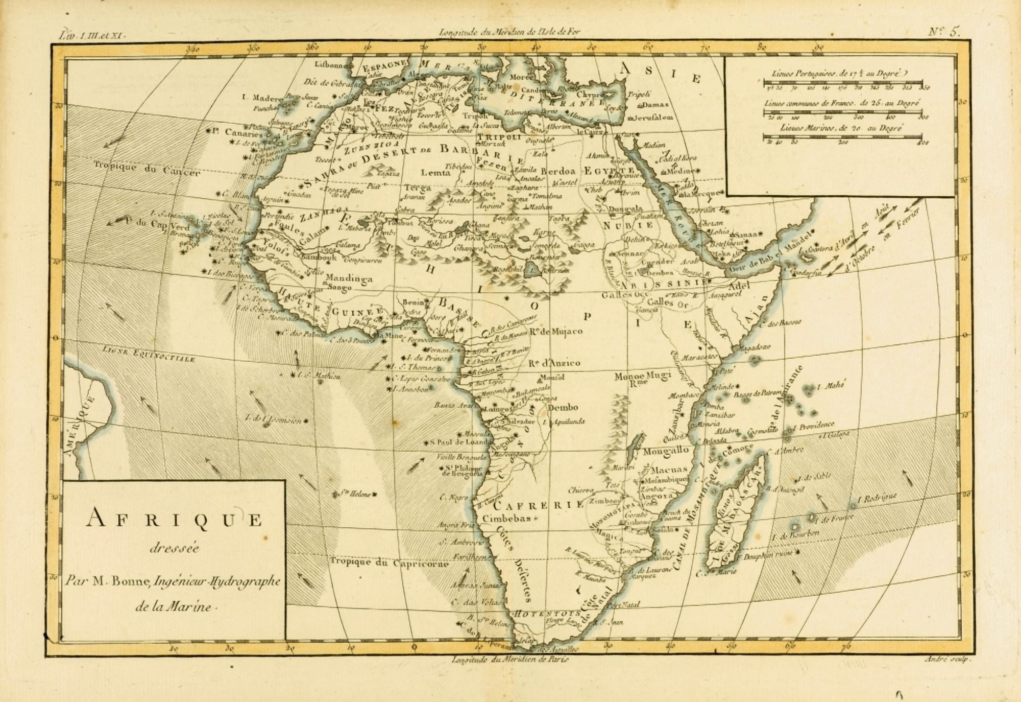Map Of Africa Circa1760 From Atlas De Toutes Les Parties Connues Du Globe Terrestre By Cartographer Rigobert Bonne Published Geneva Circa 1760 Canvas Art - Ken Welsh Design Pics (18 x 12)