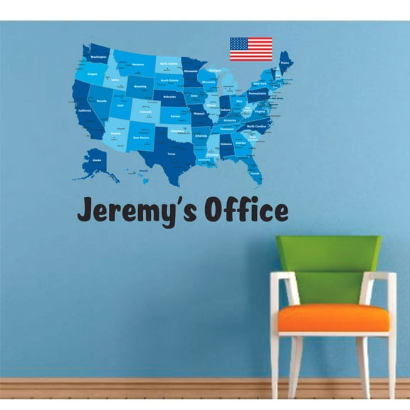 Map America USA Colorful Maps Cartoon Customized Wall Decal - Custom Vinyl Wall Art - Personalized Name - Baby Girls Boys Kids Bedroom Wall Decal Room Decor Wall Stickers Decoration Size (27x30 inch)