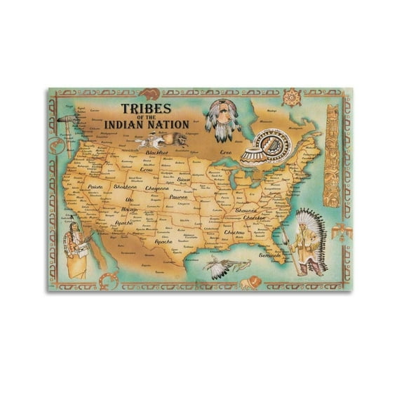 This Is A Map Of American Native Tribe Nations Wall Art US Map Of Indian Tribes Wall Decoration Cool Painting Canvas Wall Posters Art Picture Print Modern Family Decor Posters