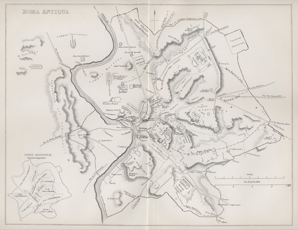 Map Of Ancient Rome From The National Encyclopaedia Published By William Mackenzie London Late 19Th Century Canvas Art - Ken Welsh Design Pics (16 x 12)