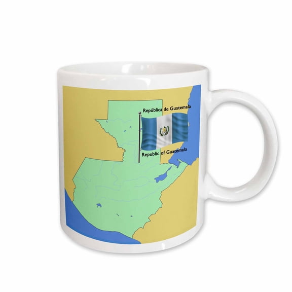 3drose, Map and Flag of Guatemala with Republic of Guatemala in Both English and Spanish, 15oz Mug