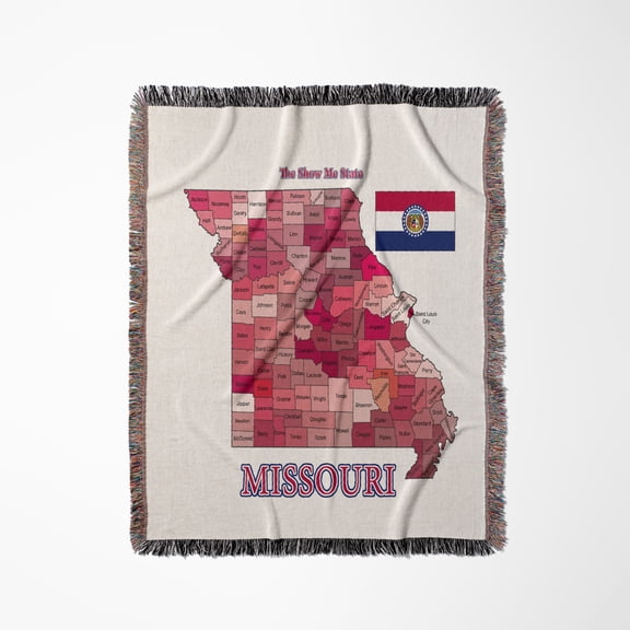 Map And Flag Of Missouri With State Nickname. All Counties Labeled , Woven Blanket