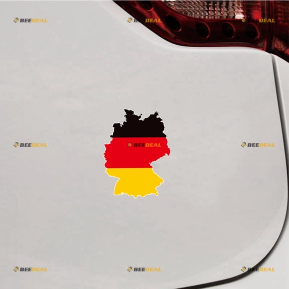 Map And Flag of Germany German Outline Sticker Decal Vinyl - 2 Pack Reflective 4" - For Car Boat Laptop Cup