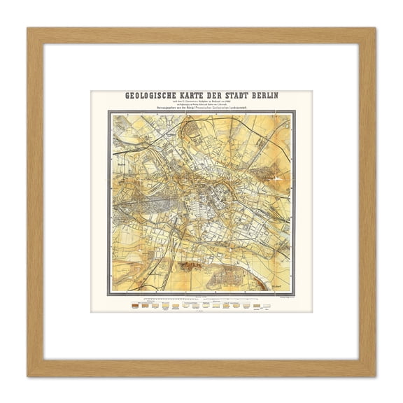 Map Antique 1880 Pgs Berlin Geological Old Replica 8X8 Inch Square Wooden Framed Wall Art Print Picture with Mount