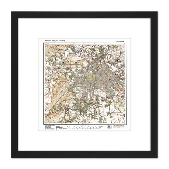 Map Antique 1922 Reich Office Berlin City Old Replica 8X8 Inch Square Wooden Framed Wall Art Print Picture with Mount