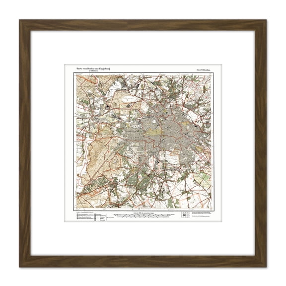 Map Antique 1922 Reich Office Berlin City Old Replica 8X8 Inch Square Wooden Framed Wall Art Print Picture with Mount