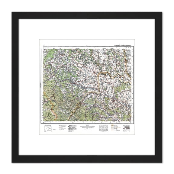 Map Antique 1930 Polish Military Poland Neighbours Replica 8X8 Inch Square Wooden Framed Wall Art Print Picture with Mount