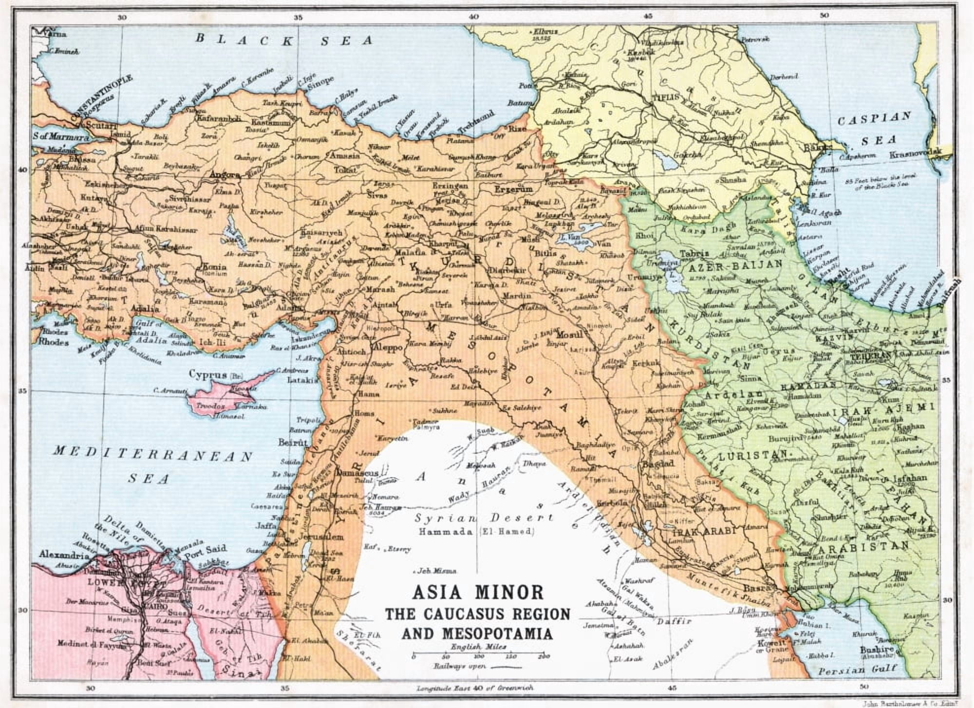 Map Of Asia Minor And Caucasus Region And Mesopotamia At Beginning Of First World War From The Great World War A History Volume Iii Published 1916 Canvas Art - Ken Welsh Design Pics (34 x 24)