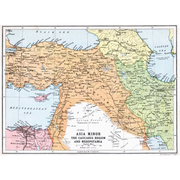 Map Of Asia Minor And Caucasus Region And Mesopotamia At Beginning Of First World War From The Great World War A History Volume Iii Published 1916 Canvas Art - Ken Welsh Design Pics (34 x 24)