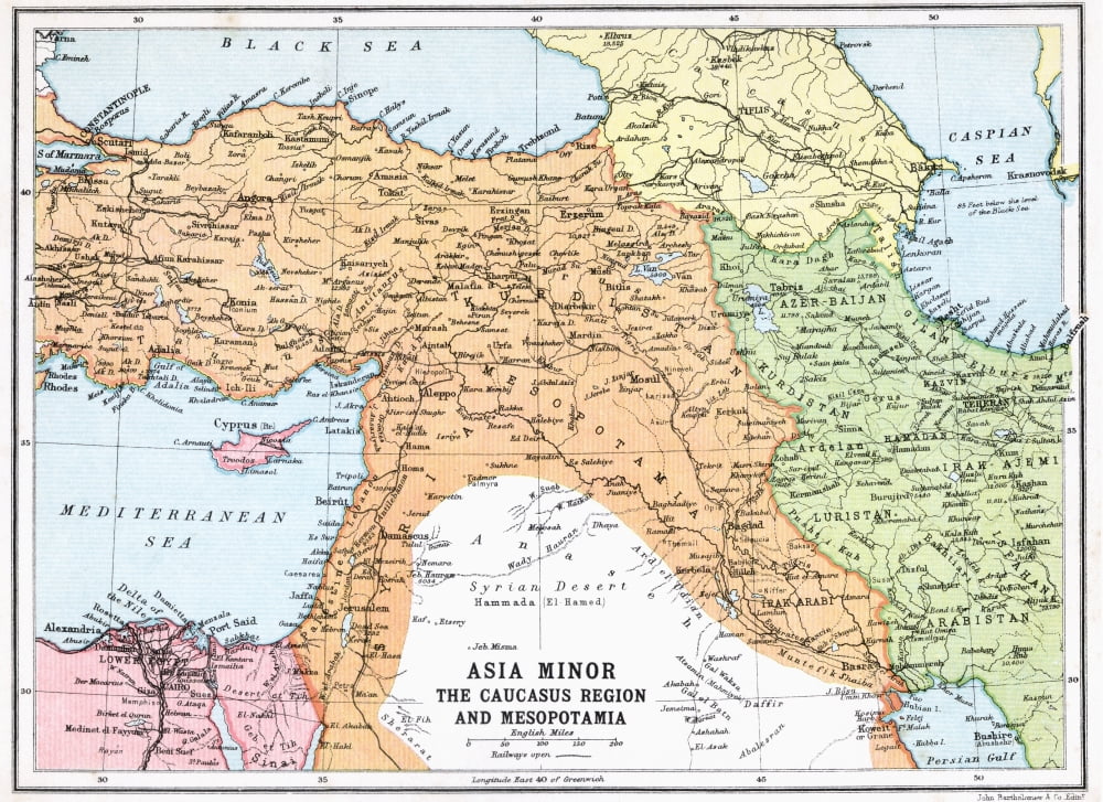 Map Of Asia Minor And Caucasus Region And Mesopotamia At Beginning Of First World War From The Great World War A History Volume Iii Published 1916 Canvas Art - Ken Welsh Design Pics (17 x 12)