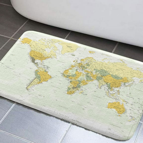 Map Bathroom Rugs, Teal Asia Europe South City Topography America Africa Japan Bathroom Rugs Set, Map of World Bathroom Rug Mat 17x29inch, Extra Soft and Absorbent Bath Rugs