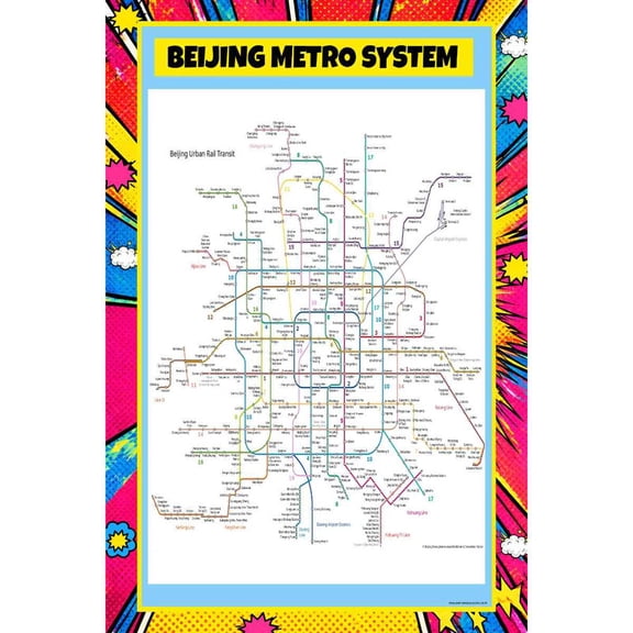 Map Of Beijing Metro 18x24 Inch - Pop Art Edition Vibrant Perfect for Kids Classrooms and Homes Laminated Wall Poster - Vivid Imagery with Bright Colors