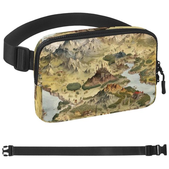 Map Block Fanny Pack Belt Bag for Women and Men, Fashionable Waist Pack with Adjustable Strap for Traveling, Hiking, Jogging, Cycling