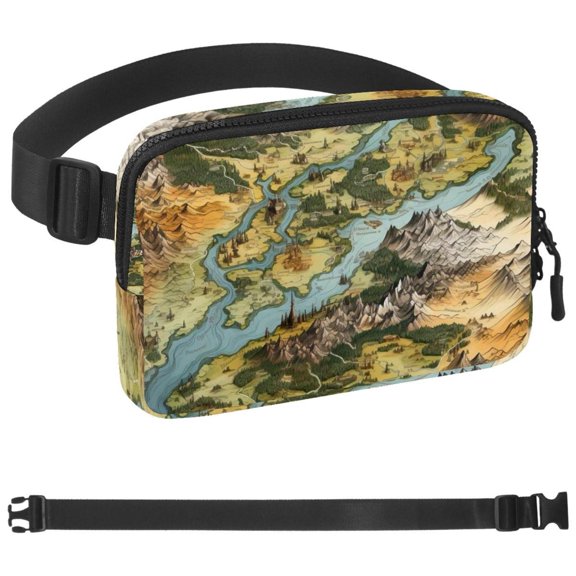 Map Block Running Belt, Workout Belt for Phone Money Key Passport Bank Card, Adjustable Women and Men Travel Waist Pack, Pouch for Runners