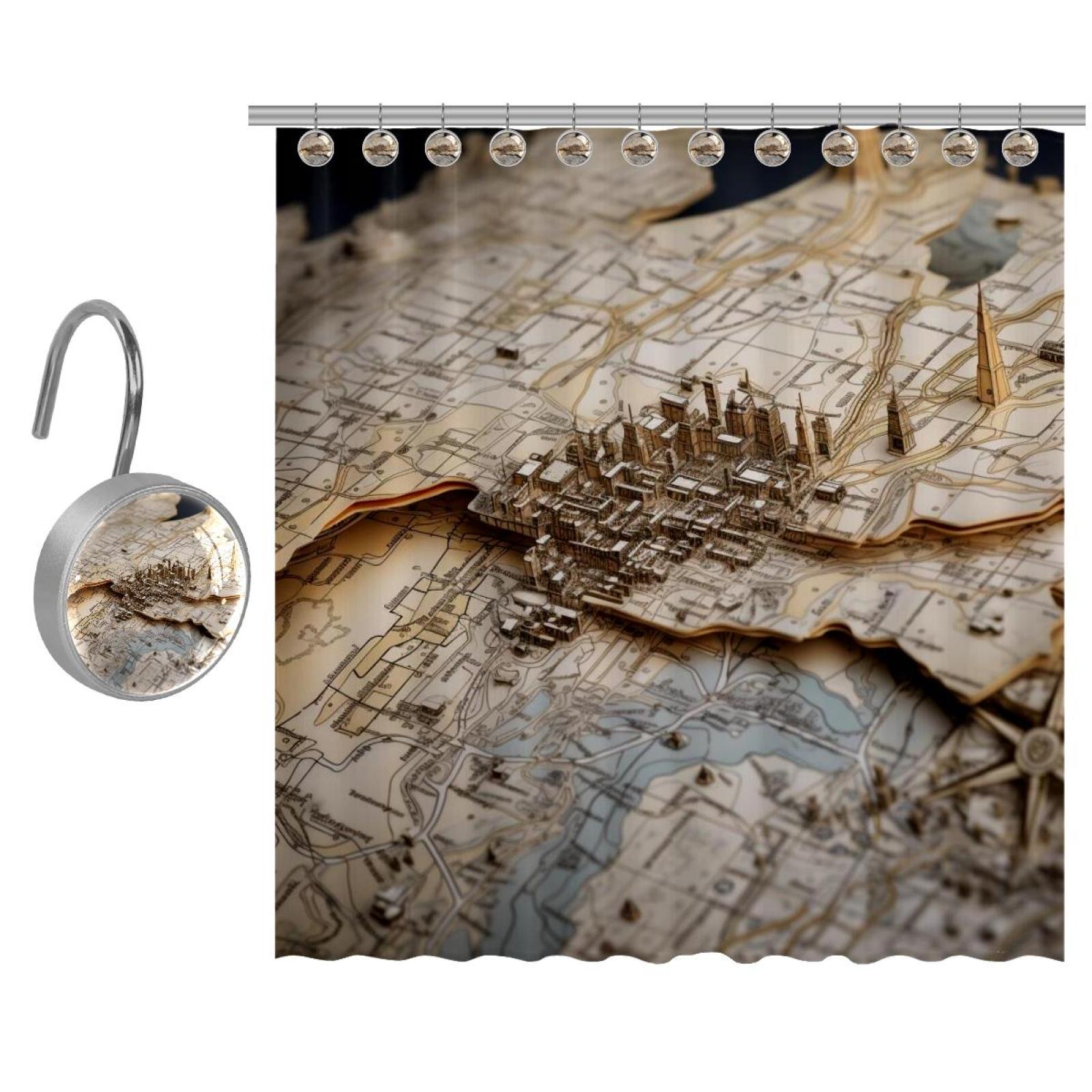 Map Block Shower Curtain Set for Bathroom - Walmart.com