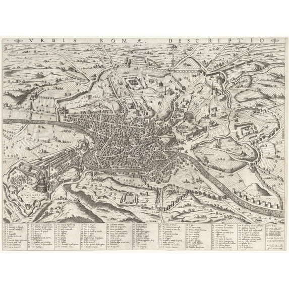 Map Brambilla 1590 View Modern Rome From West Plan Extra Large XL Wall Art Poster Print