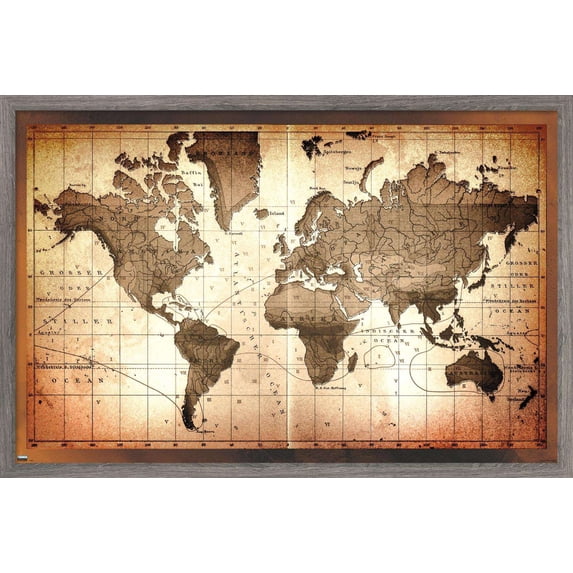 Map - Brown Wall Poster, 22.375" x 34", Framed
