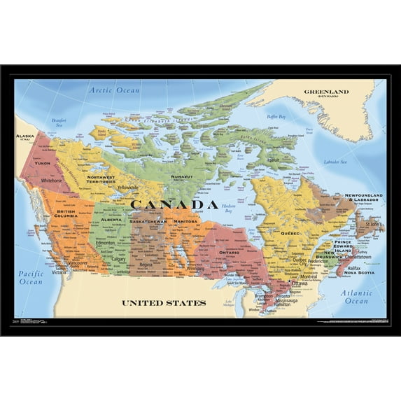 Map - Canada Wall Poster, 22.375" x 34", Framed