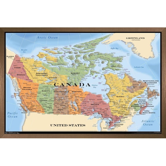 Map - Canada Wall Poster, 22.375" x 34", Framed