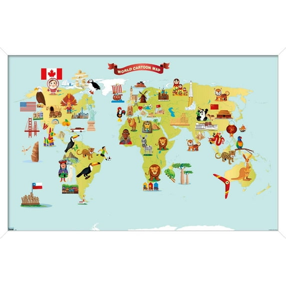 Map - Cartoon Wall Poster, 14.725" x 22.375", Framed