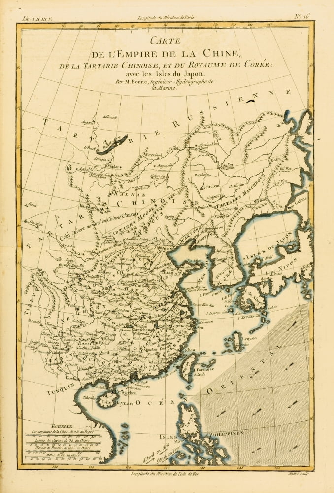 Map Of China And Japan Circa1760 From Atlas De Toutes Les Parties Connues Du Globe Terrestre By Cartographer Rigobert Bonne Published Geneva Circa 1760 Canvas Art - Ken Welsh Design Pics (24 x 34)