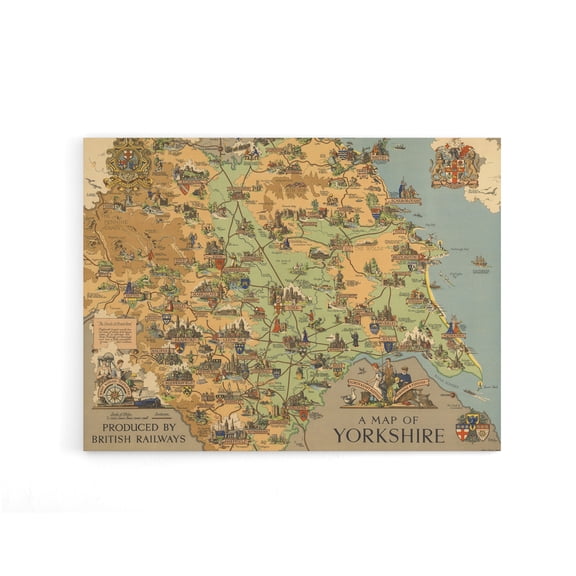 Map Clark 1949 Yorkshire Rail England Canvas Wall Art Print 12X16"
