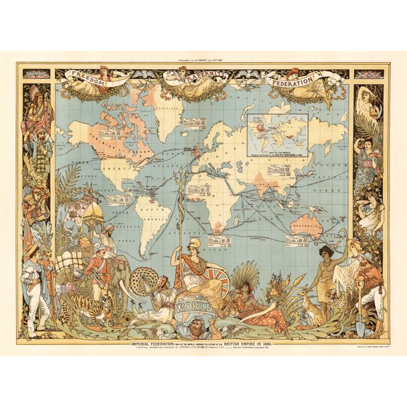 Map Colomb 1886 Extent British Empire Extra Large XL Wall Art Poster Print