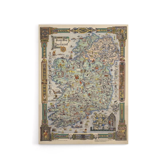 Map Color Text 1936 Story Ireland Canvas Wall Art Print 24X32"