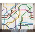 thumbnail image 1 of Ambesonne Map Curtains 2 Panel Set, Vibrant Striped Metro Route, 108" x 63", Multicolor, 1 of 3