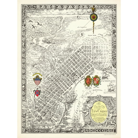Map Curtis 1930 Creole City New Orleans Extra Large XL Wall Art Poster Print