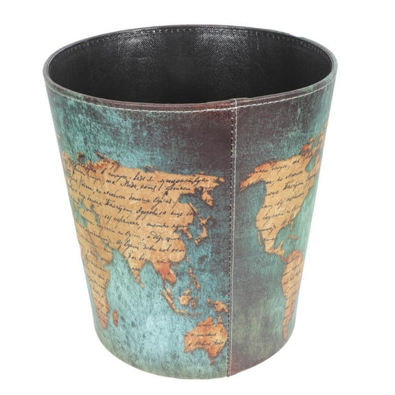 Map Design Leather Can For Home Waste Disposal And Decorative Storage Container