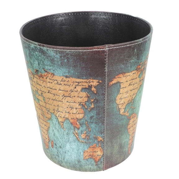 Map Design Leather Can For Home Waste With Hand Drawn Topography And Antique Decorative