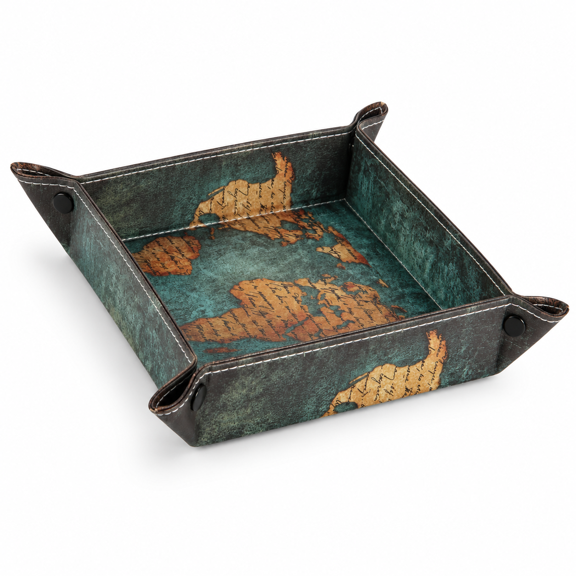 Map Design Vegan Leather Valet Tray Desktop Storage Organizer Catchall Holder