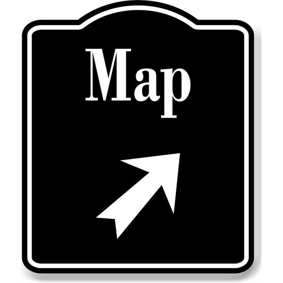 Map Directions 45 Degree up Right Arrow BLACK Aluminum Composite Sign, 8.5"x10"