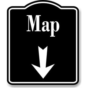 Map Directions Down Arrow BLACK Aluminum Composite Sign, 8.5"x10"