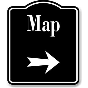 Map Directions Right Arrow BLACK Aluminum Composite Sign, 8.5"x10"