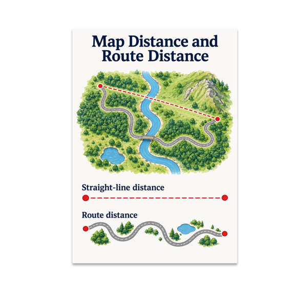 Map Distance and Route Distance - Education Enthusiast - 13x19 Poster Print