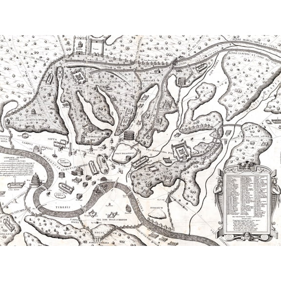 Map Du Perac 1573 Ancient Rome Hills City Plan Chart Extra Large XL Wall Art Poster Print