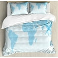 thumbnail image 1 of Map Duvet Cover Set, Blue Grunge Background with Vintage World Map and Retro Compass Cartography Exploration, Decorative 3 Piece Bedding Set with 2 Pillow Shams, King Size, Pale Blue, by Ambesonne, 1 of 3