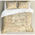 thumbnail image 1 of Map Duvet Cover Set, Highly Detailed Grunge Treasure Map Adventure Sailing Island Journey Travel, Decorative 3 Piece Bedding Set with 2 Pillow Shams, Calking Size, Sand Brown, by Ambesonne, 1 of 3