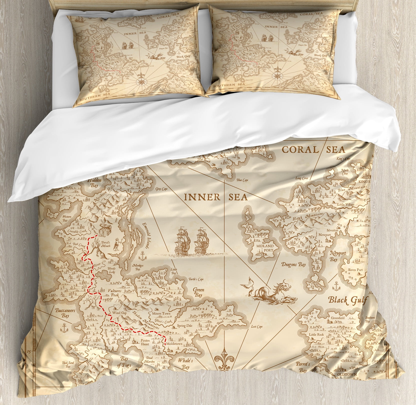 Map Duvet Cover Set, Highly Detailed Grunge Treasure Map Adventure ...