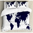 thumbnail image 1 of Map Duvet Cover Set, Indigo Colored Graphic Map of the World Vivid Display International Global Theme, Decorative 3 Piece Bedding Set with 2 Pillow Shams, Queen Size, Indigo White, by Ambesonne, 1 of 3
