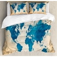 thumbnail image 1 of Map Duvet Cover Set King Size, Artistic Vintage World Map with Watercolor Brushstrokes on Old Backdrop Print, Decorative 3 Piece Bedding Set with 2 Pillow Shams, Navy Blue Sand Brown, by Ambesonne, 1 of 3