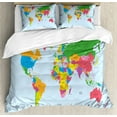 thumbnail image 1 of Map Duvet Cover Set Queen Size, Classical Colorful Map of World in Political Style Travel Europe America Asia Africa, Decorative 3 Piece Bedding Set with 2 Pillow Shams, Multicolor, by Ambesonne, 1 of 3