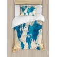 thumbnail image 1 of Map Duvet Cover Set Twin Size, Artistic Vintage World Map with Watercolor Brushstrokes on Old Backdrop Print, Decorative 2 Piece Bedding Set with 1 Pillow Sham, Navy Blue Sand Brown, by Ambesonne, 1 of 3