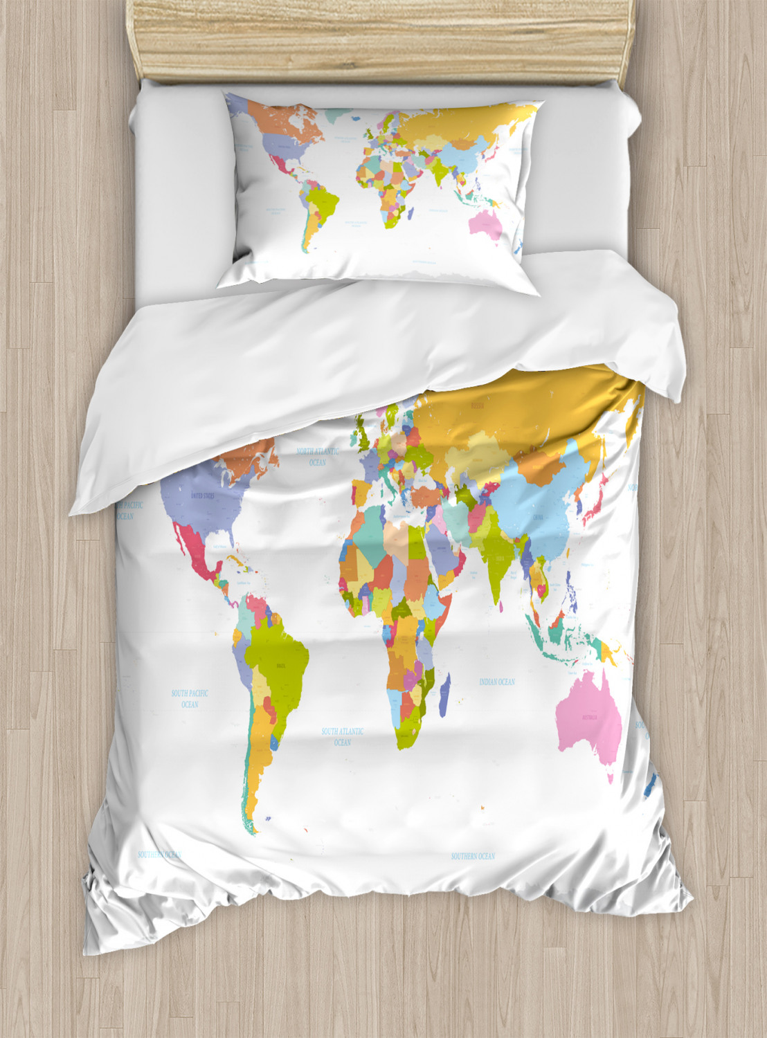 Map Duvet Cover Set Twin Size, Highly Detailed Political Map of the ...