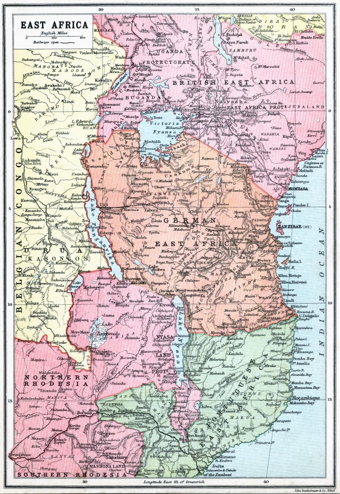 Map Of East Africa At Beginning Of First World War From The Great World War A History Volume Iii Published 1916 Canvas Art - Ken Welsh Design Pics (24 x 34)