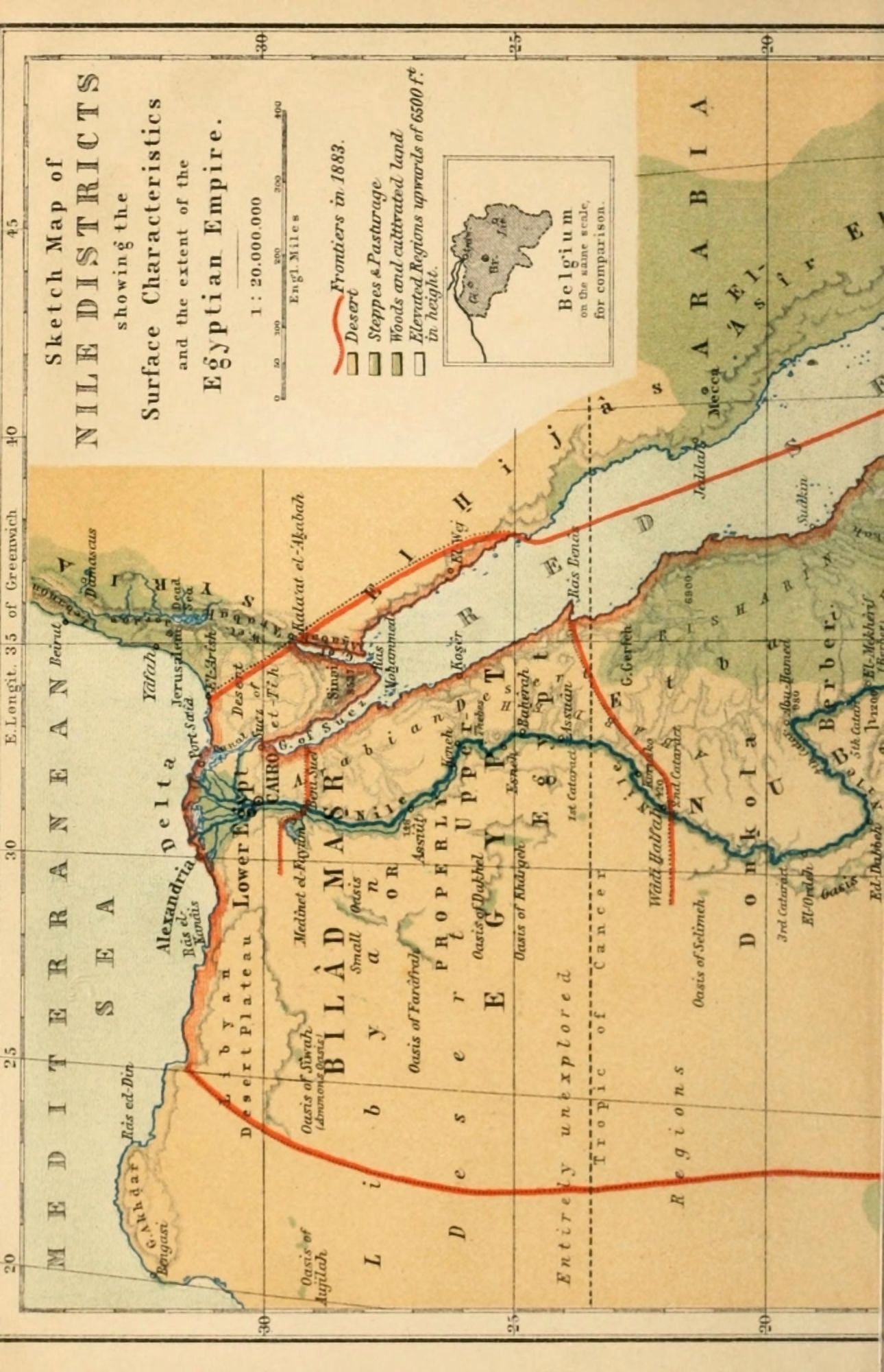 Map Egypt A Handbook for Travellers 1892 Sketch of the Nile Districts 1 Canvas Art - (18 x 24)