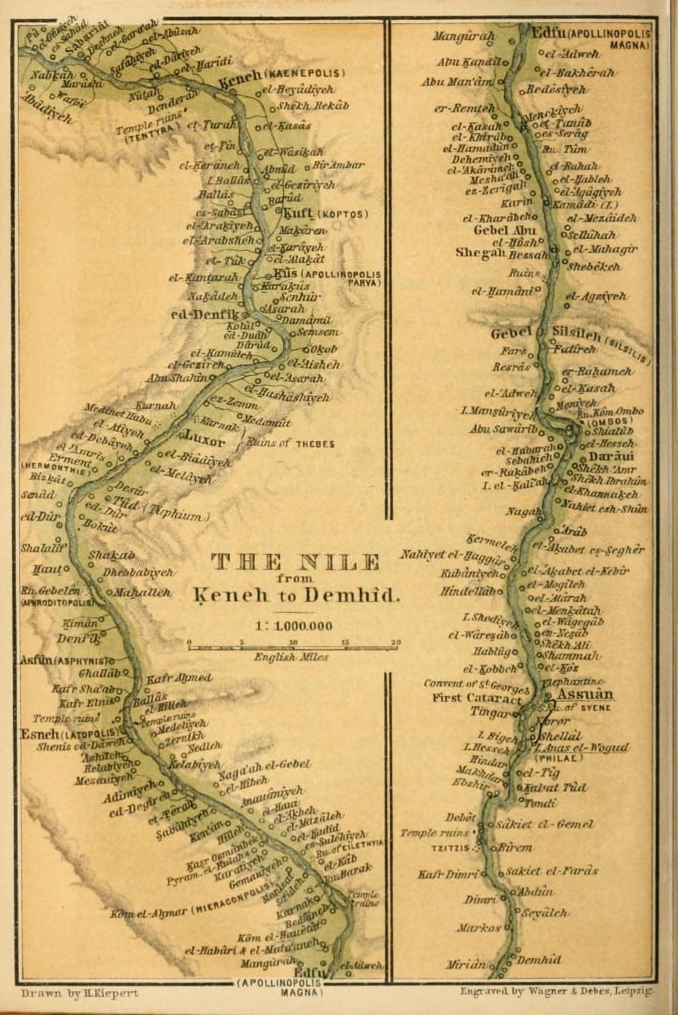 Map Egypt A Handbook for Travellers 1892 The Nile from Keneh to Demhid Canvas Art - (24 x 36)