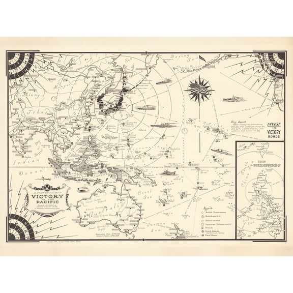 Map Ernest Dudley Chase 1944 Pacific Victory Japan WWII Extra Large XL Wall Art Poster Print
